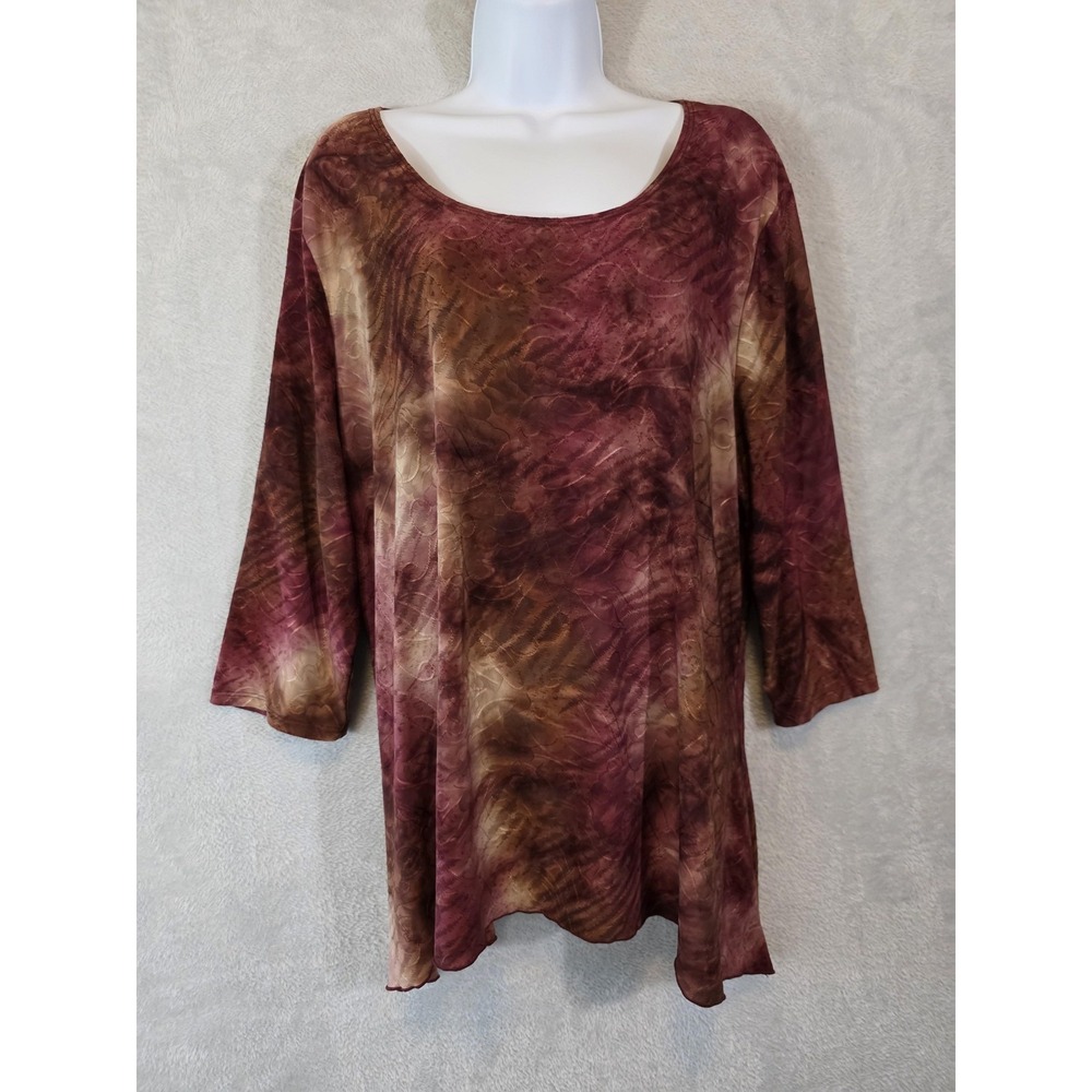 EUC Shannon Ford Blouse Womens Plus 3X Brown Tie Dye Office Casual Sharkbite